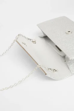 Quiz Thin Clutch Bag Silver New