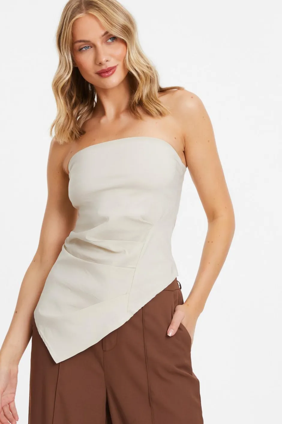 Quiz Stone Bandeau Asymmetric Top Discount