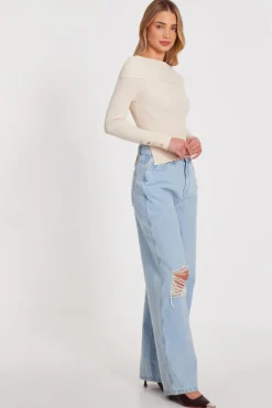 Quiz Stone Bardot Knitted Top Clearance