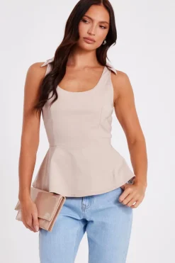 Quiz Stone Bow Strap Peplum Top New