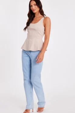 Quiz Stone Bow Strap Peplum Top New