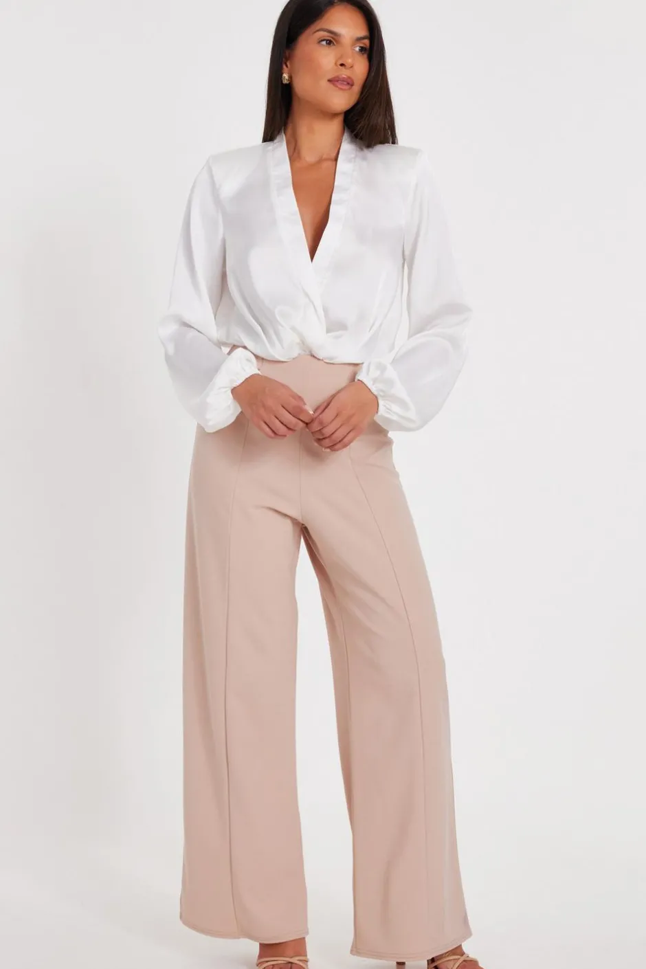 Quiz Button Detail Palazzo Trousers Stone Best