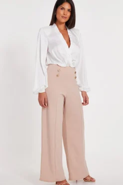 Quiz Button Detail Palazzo Trousers Stone Best