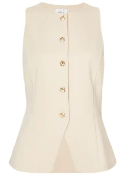 Quiz Button Front Waistcoat Stone Discount
