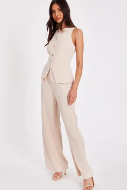 Quiz Button Front Waistcoat Stone Discount