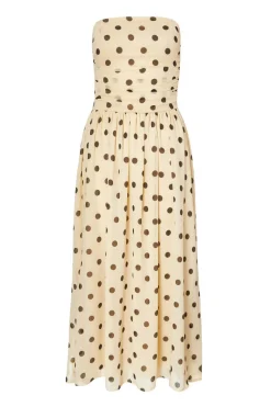 Quiz Chiffon Polka Dot Midi Dress Stone