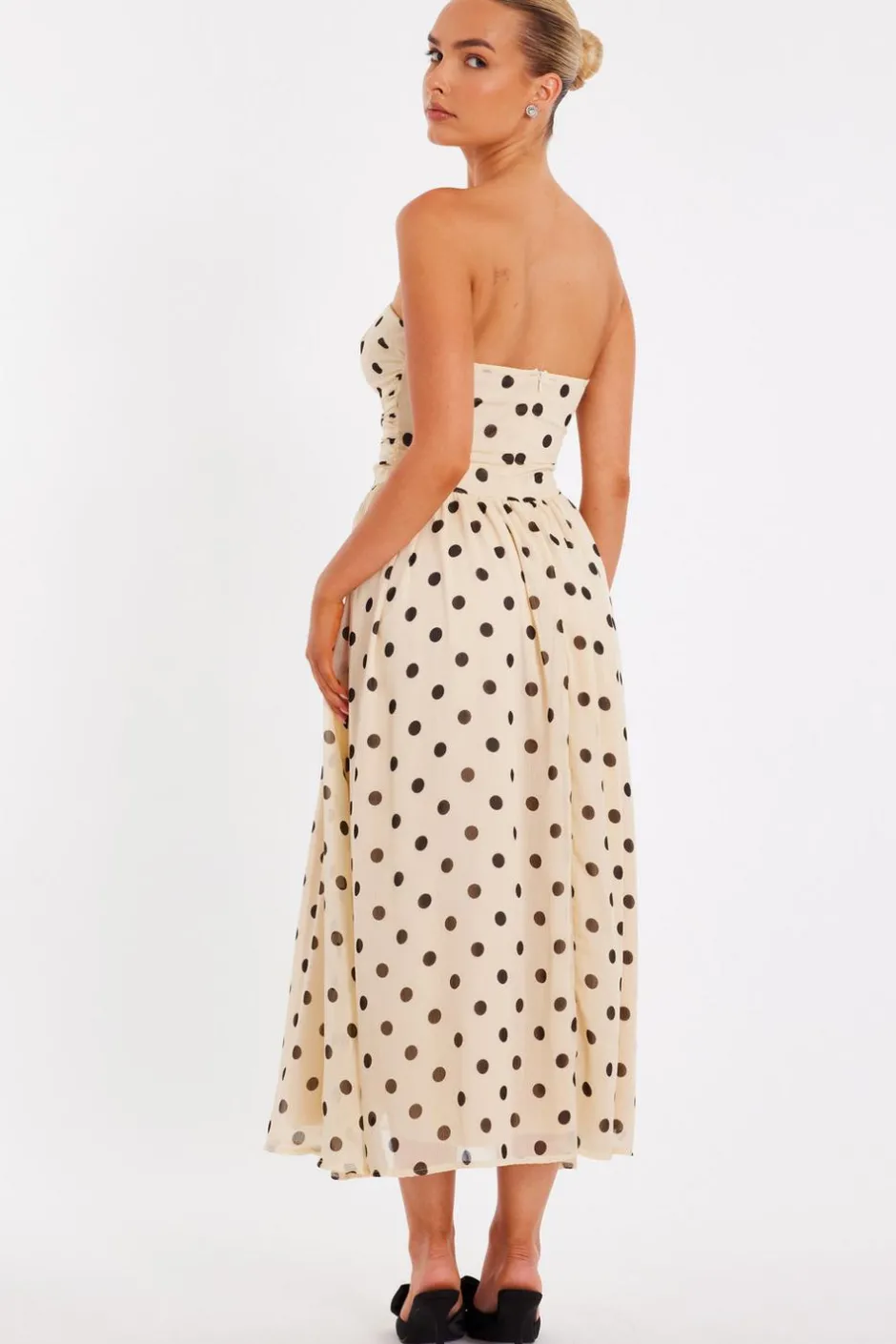 Quiz Chiffon Polka Dot Midi Dress Stone
