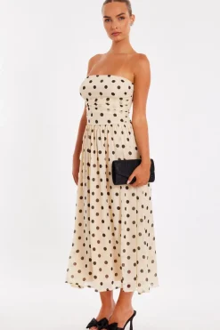 Quiz Chiffon Polka Dot Midi Dress Stone