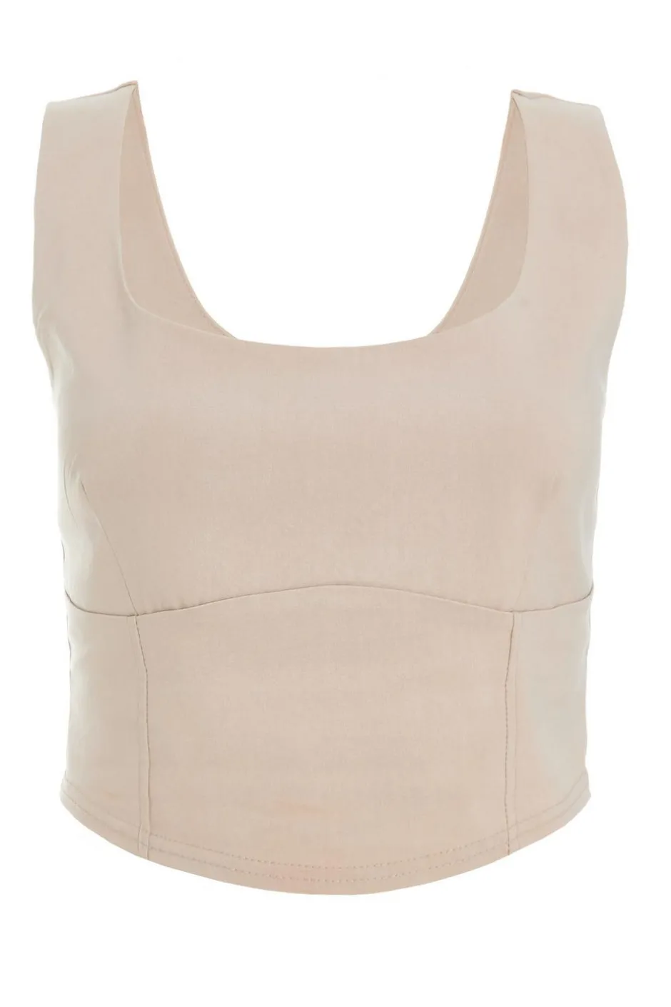 Quiz Corset Detail Crop Top Stone Outlet