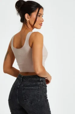 Quiz Corset Detail Crop Top Stone Outlet