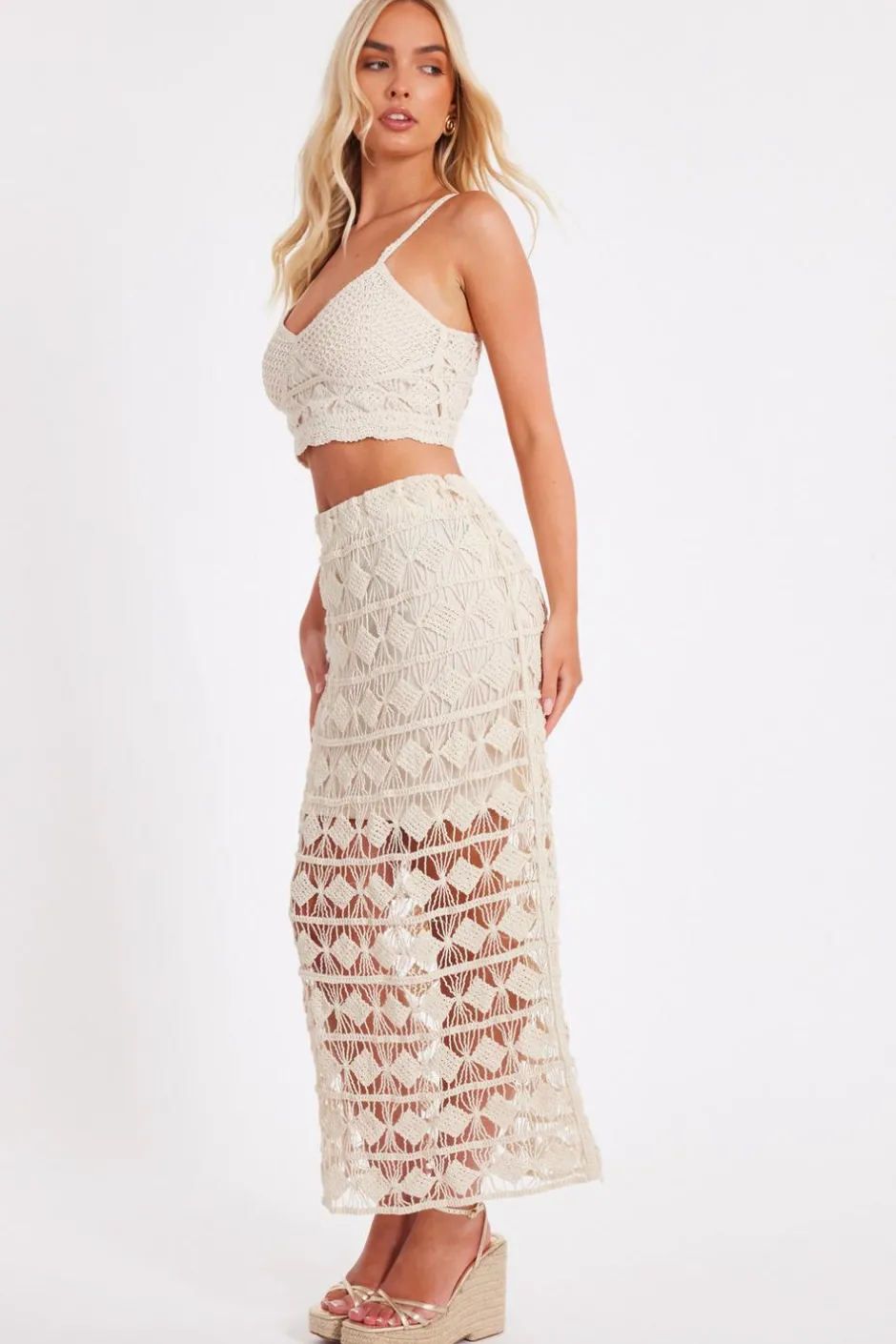 Quiz Stone Crochet Midaxi Skirt Online