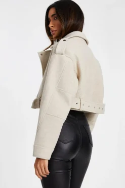 Quiz Stone Cropped Biker Jacket Discount