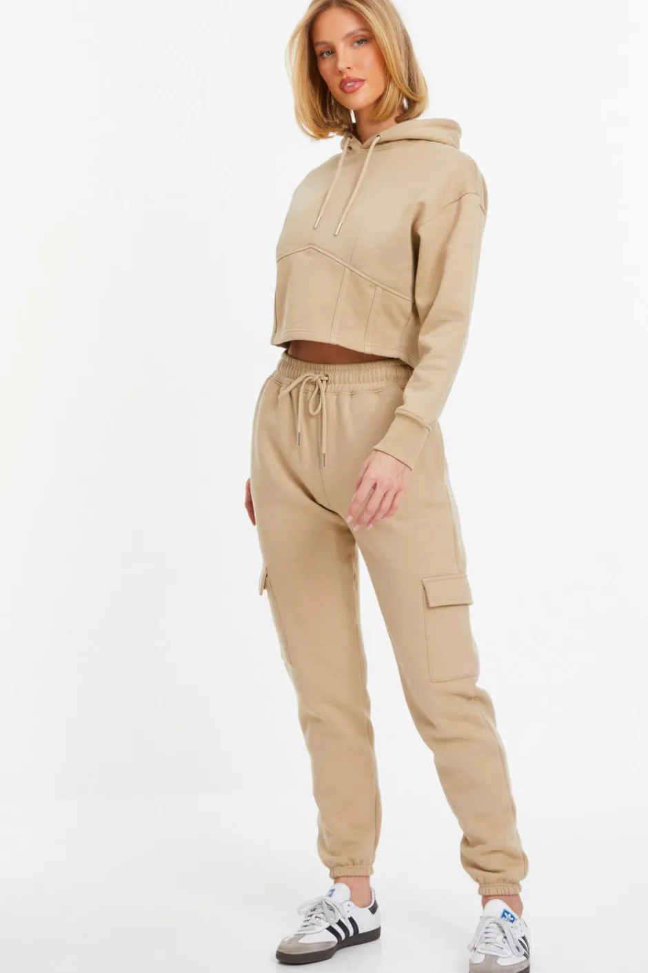 Quiz Cropped Corset Hoodie Stone Outlet