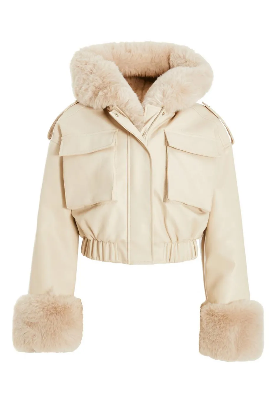 Quiz Faux Fur Bomber Jacket Stone Clearance