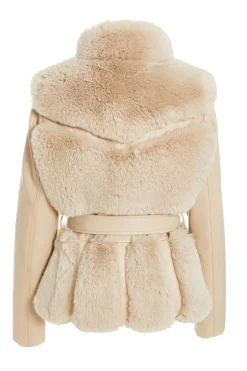 Quiz Stone Faux Fur Contrast Belted Jacket Best