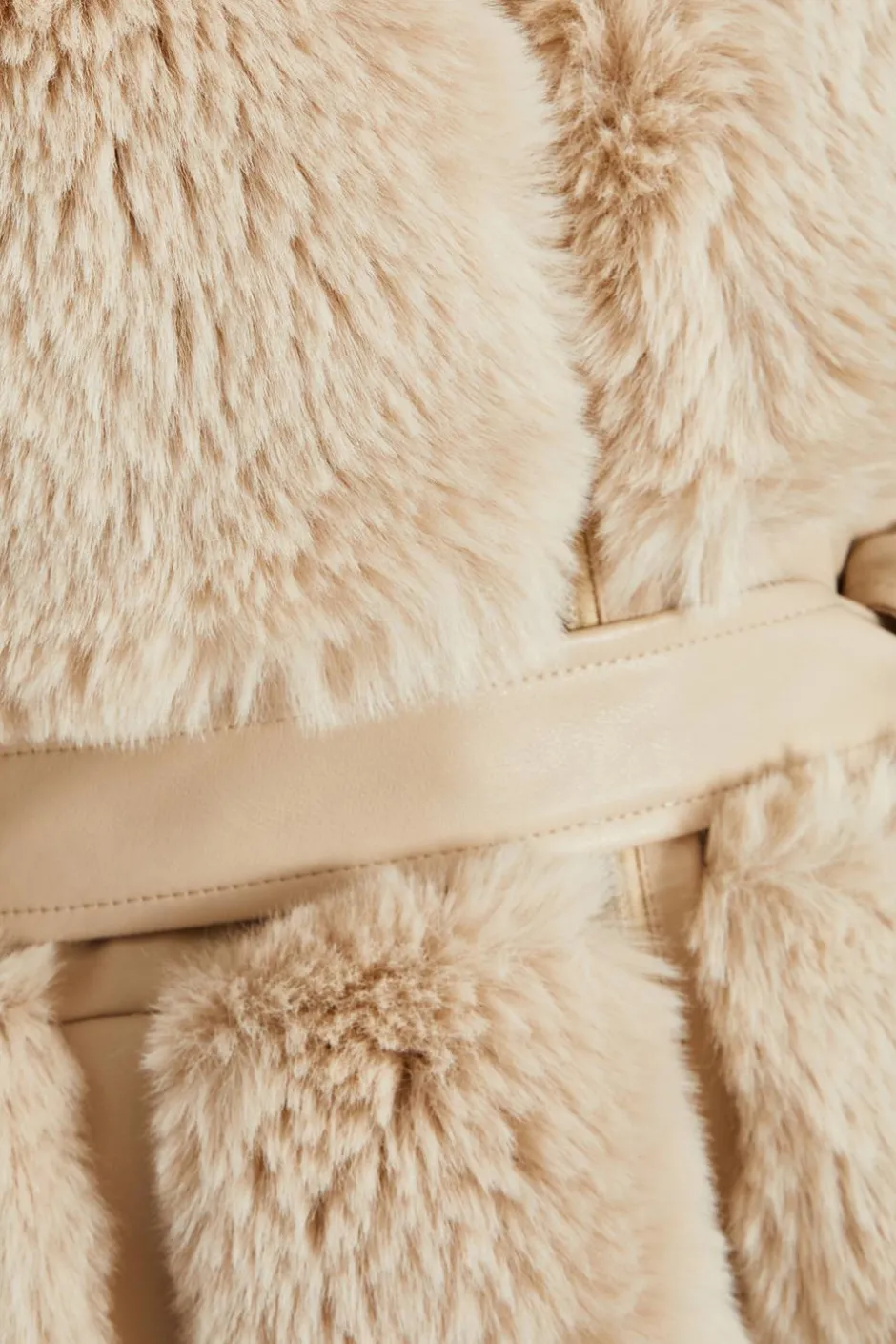Quiz Stone Faux Fur Contrast Belted Jacket Best