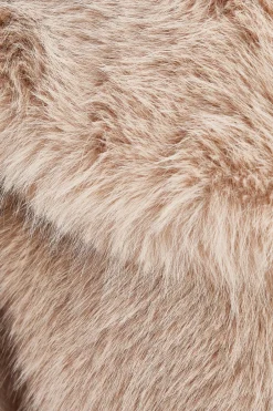 Quiz Faux Fur Cropped Jacket Stone Clearance