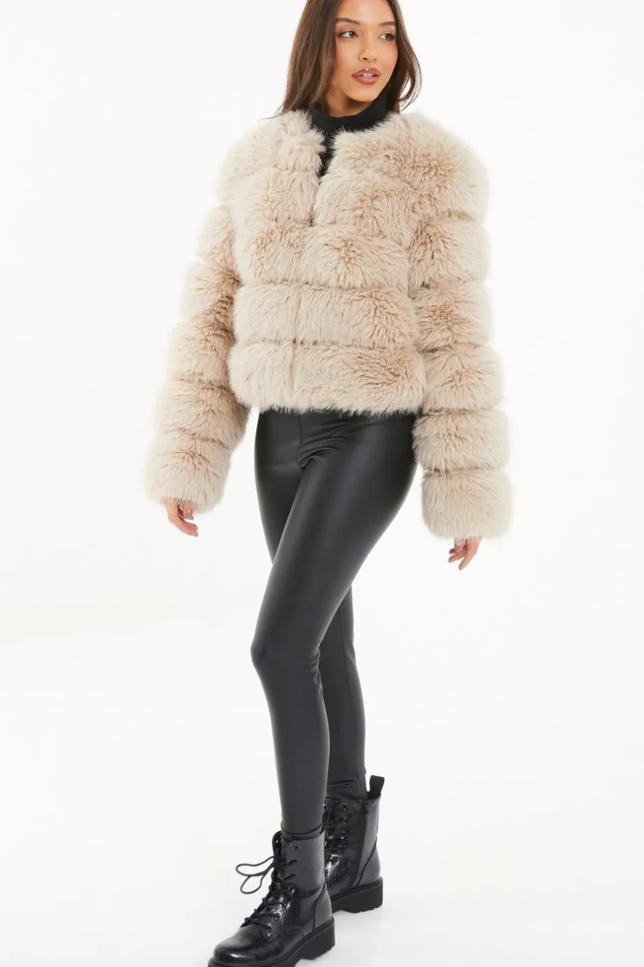 Quiz Stone Faux Fur Jacket Discount