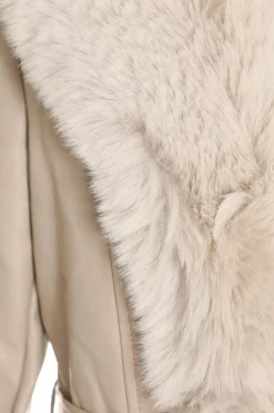 Quiz Stone Faux Fur Trim Belted Jacket Discount