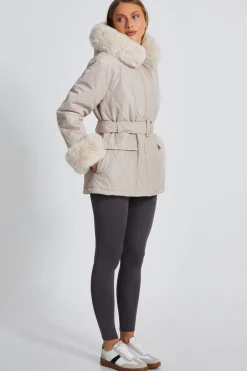 Quiz Faux Fur Trim Jacket Stone Best