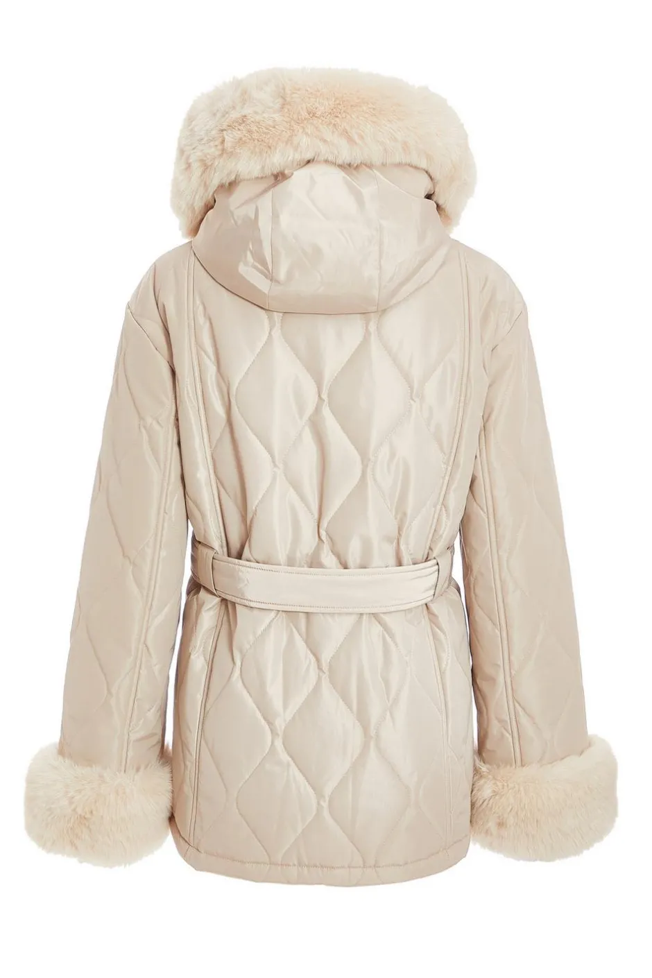 Quiz Faux Fur Trim Jacket Stone Best