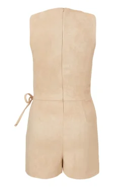 Quiz Faux Suede Playsuit Stone Best