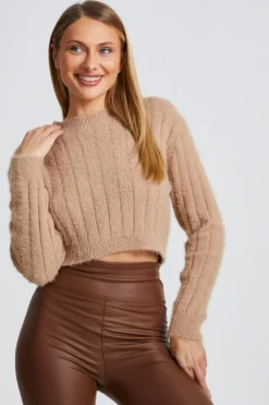 Quiz Fluffy Knit Jumper Stone Hot