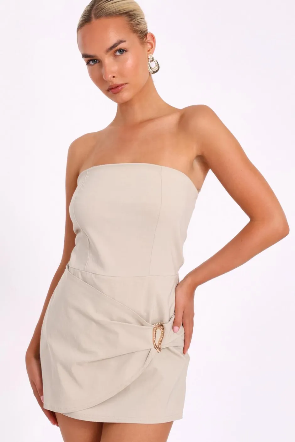 Quiz Stone Gold Buckle Playsuit Hot