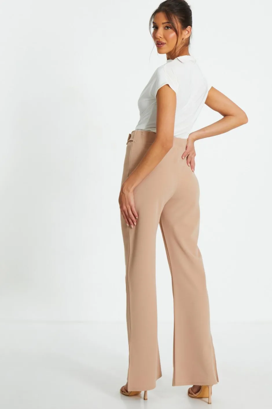 Quiz Stone High Waisted Split Hem Trousers Discount