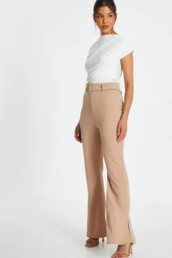 Quiz Stone High Waisted Split Hem Trousers Discount