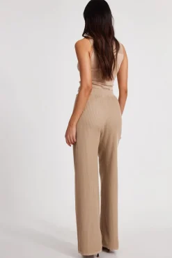Quiz Knit Beaded Trousers Stone Online