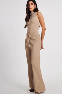 Quiz Knit Beaded Trousers Stone Online
