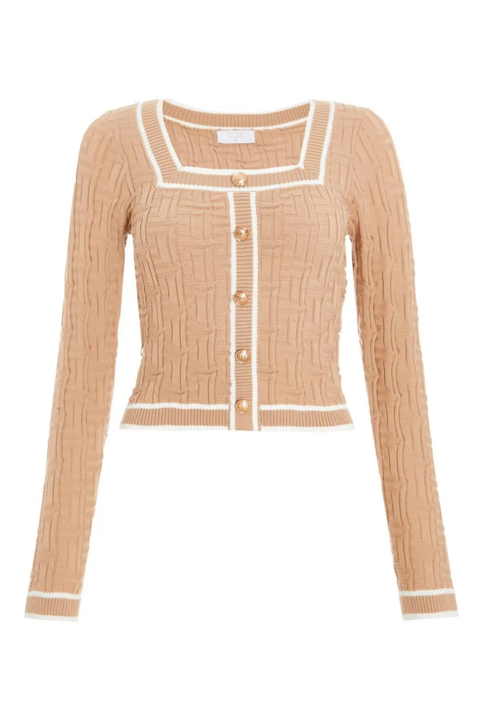 Quiz Stone Knit Contrast Trim Top Best