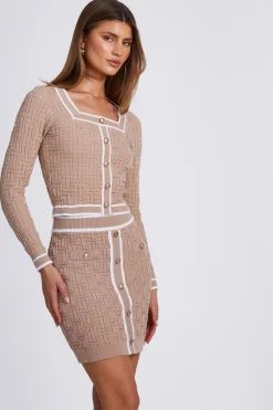 Quiz Stone Knit Contrast Trim Skirt Sale