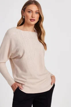Quiz Stone Knit Diamante Jumper New