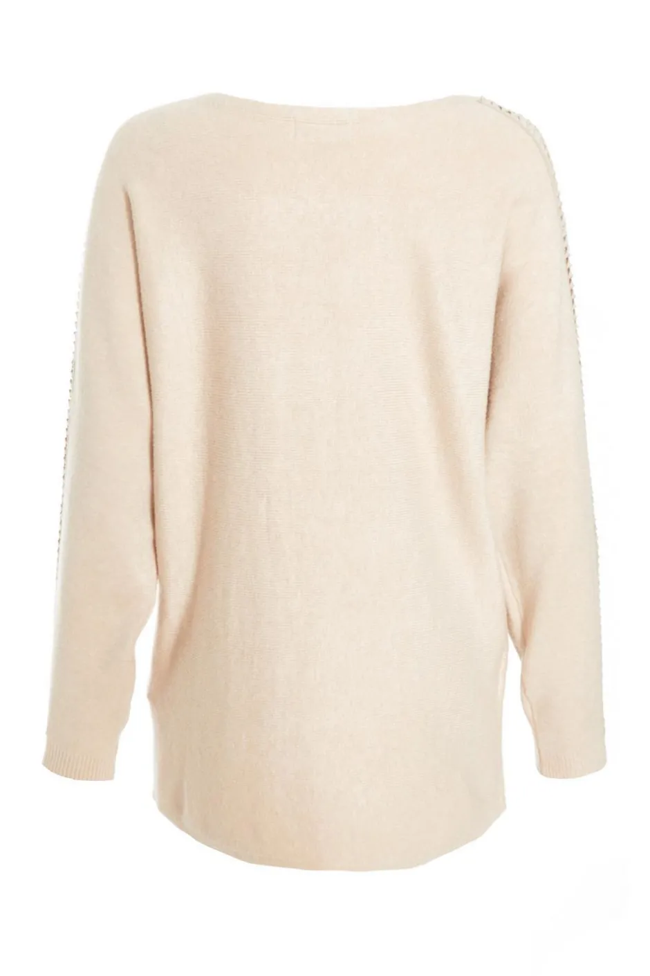 Quiz Knit Diamante Sleeve Jumper Stone Clearance