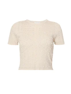 Quiz Knit Embellished Crop Top Stone New