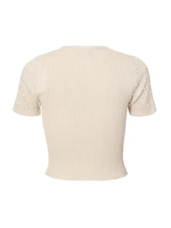 Quiz Knit Embellished Crop Top Stone New