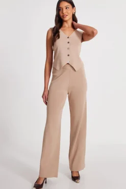Quiz Knit Wide Leg Trousers Stone Best