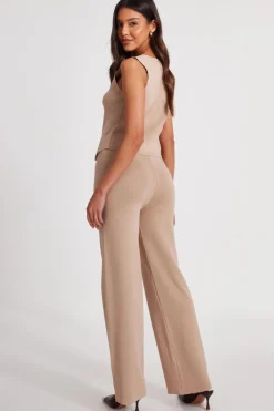 Quiz Knit Wide Leg Trousers Stone Best