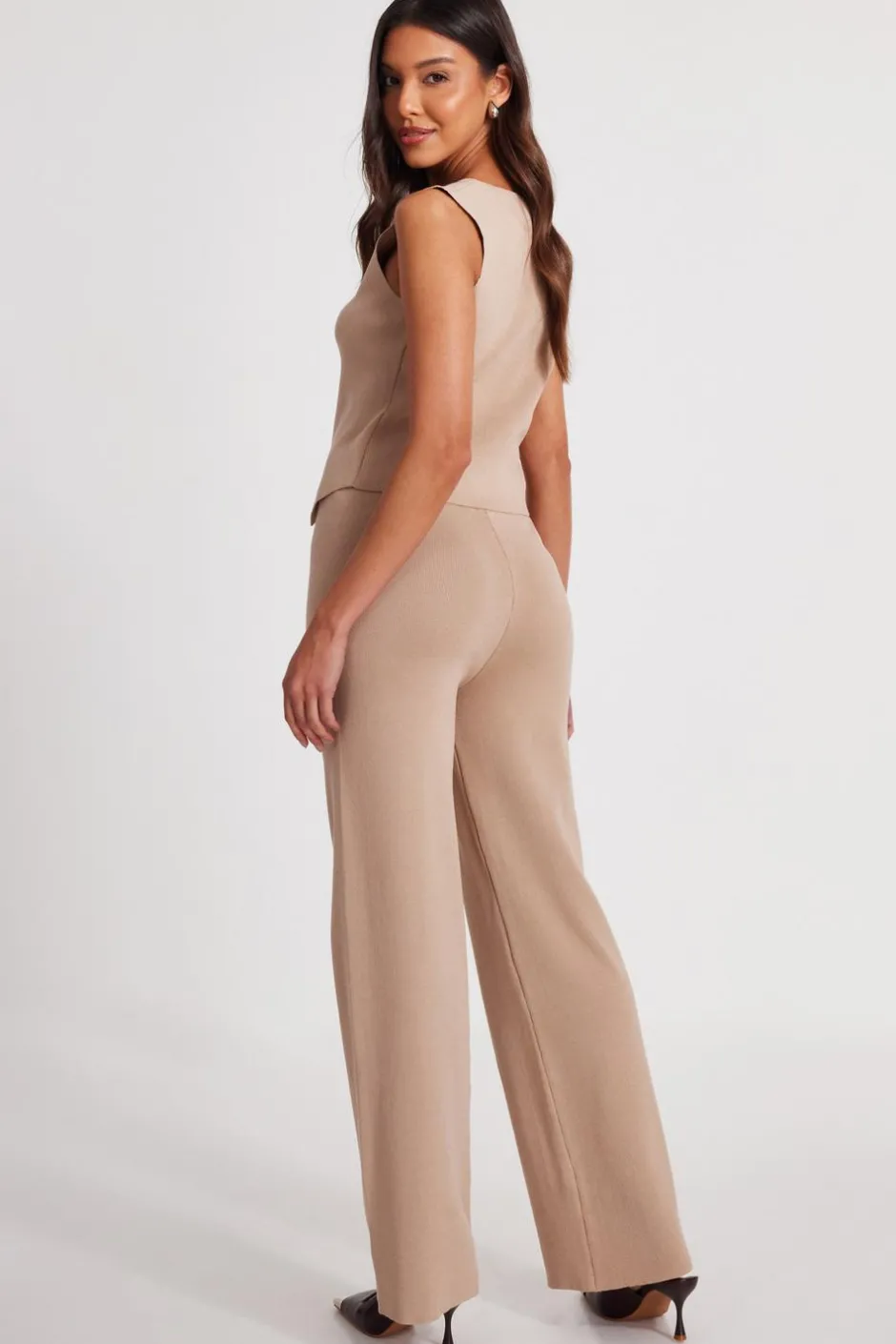 Quiz Knit Wide Leg Trousers Stone Best