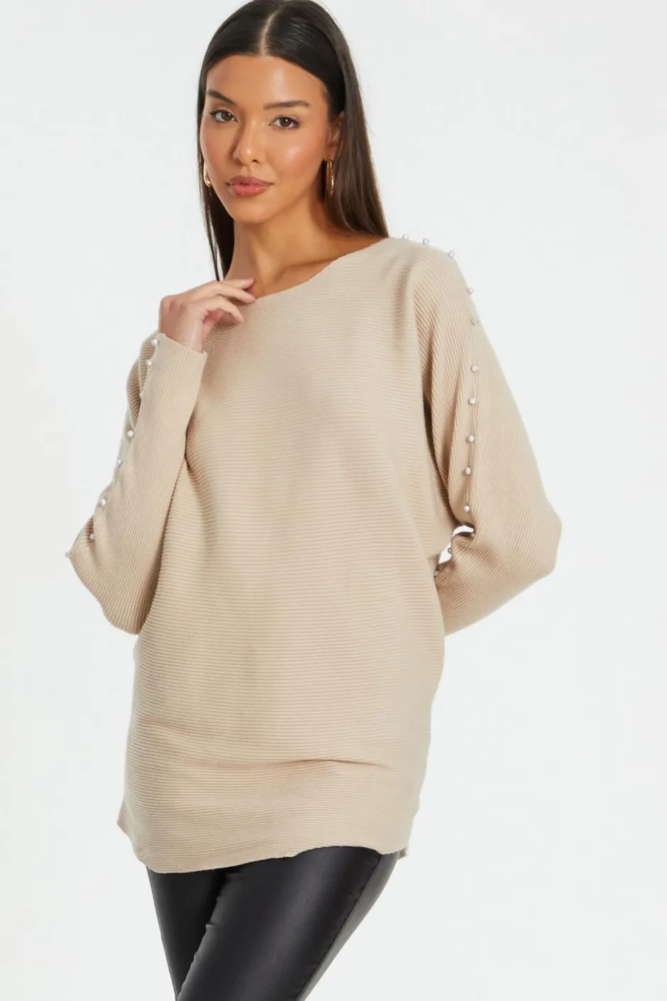 Quiz Knitted Beaded Batwing Jumper Stone Clearance