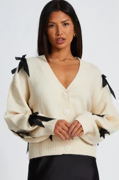 Quiz Stone Knitted Bow Detail Cardigan Best