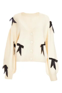 Quiz Stone Knitted Bow Detail Cardigan Best
