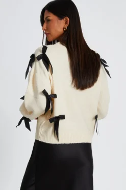 Quiz Stone Knitted Bow Detail Cardigan Best