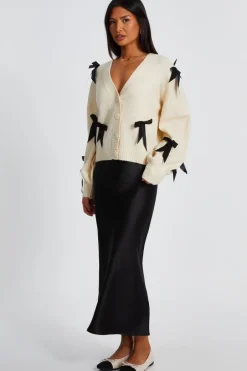 Quiz Stone Knitted Bow Detail Cardigan Best