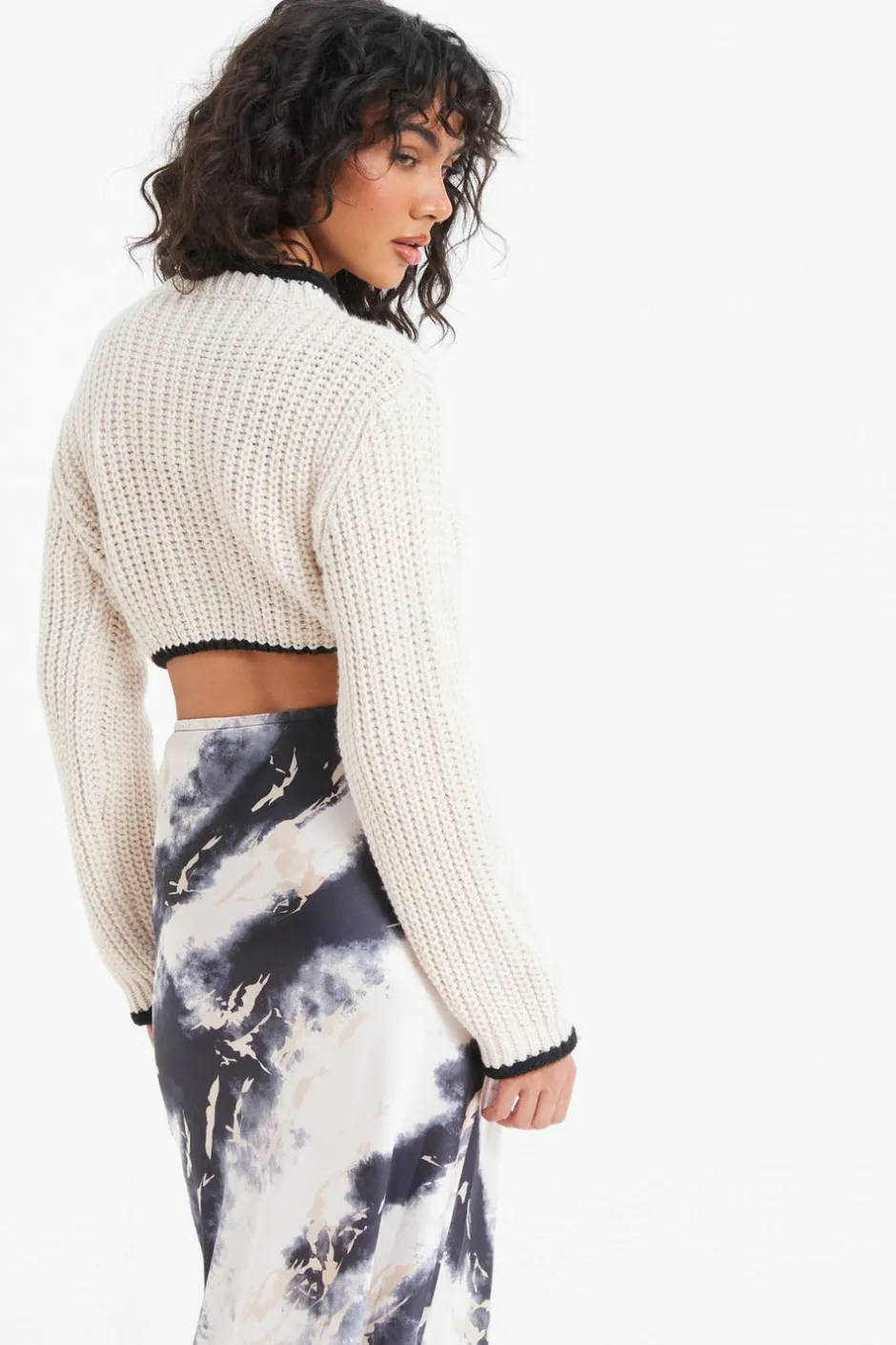 Quiz Knitted Crop Jumper Stone Sale
