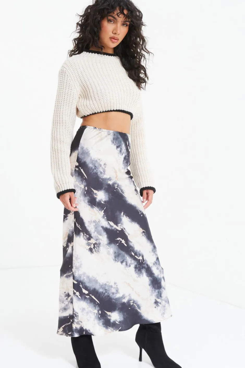 Quiz Knitted Crop Jumper Stone Sale