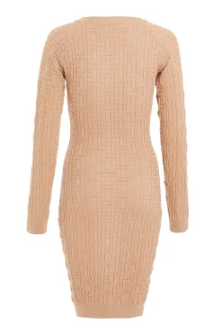 Quiz Stone Knitted Jacquard Mini Dress Clearance