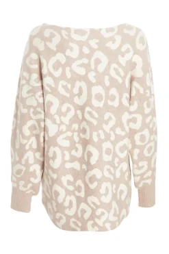 Quiz Stone Leopard Print Knit Batwing Jumper Outlet